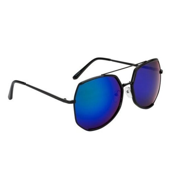 NOT YOUR MIRROR MIRRORED SUNGLASSES, Black Frame with Blue Lens - Picture 1 of 1